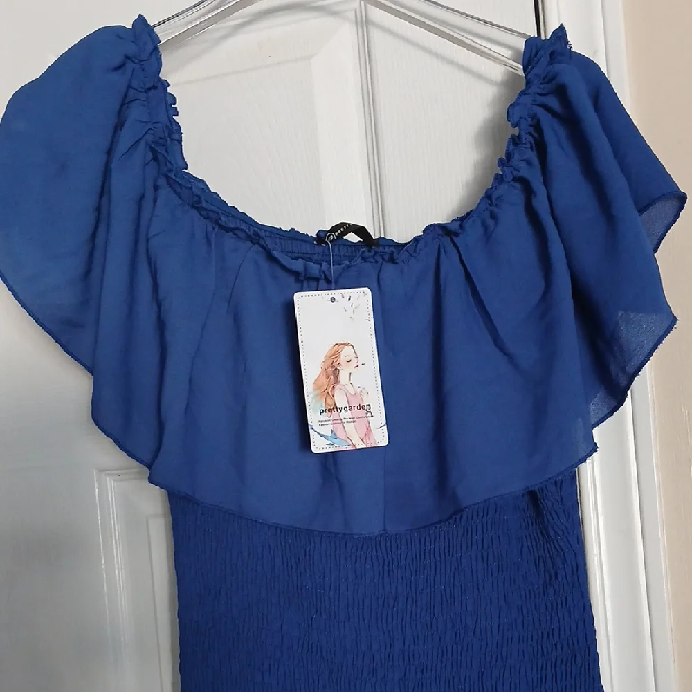 Chic Blue Ruffled Maxi Dress - Picture 3 of 12